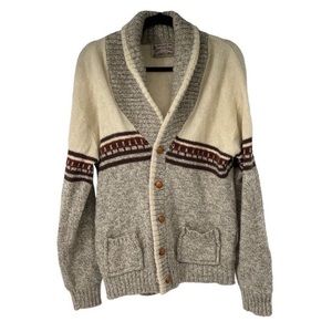 Vintage London Fog Cream Brown Wood Buttons Grandpa Cardigan